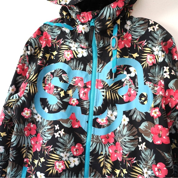 Saga Outerwear Floral Flower Jacket Hooded Soft-Shell Windbreaker Large Logo M - Picture 3 of 12